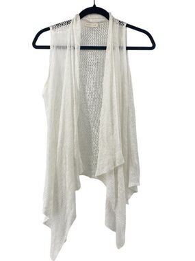 Eileen Fisher Sleeveless Linen Knit Cardigan Draped Open Front Vest Top Large